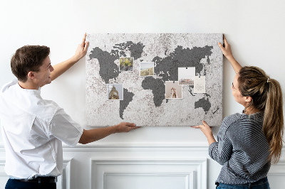 Tablero de corcho decorado mapa del mundo elegante en tonos grises