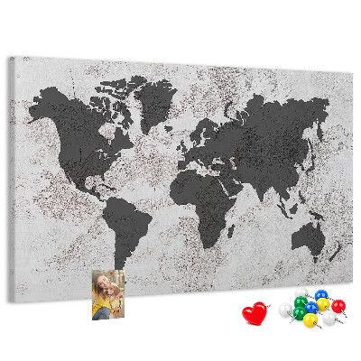 Tablero de corcho decorado mapa del mundo elegante en tonos grises