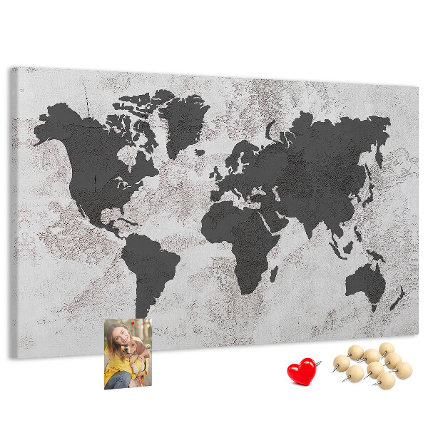 Tablero de corcho decorado mapa del mundo elegante en tonos grises