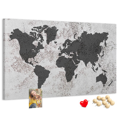 Tablero de corcho decorado mapa del mundo elegante en tonos grises