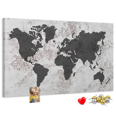 Tablero de corcho decorado mapa del mundo elegante en tonos grises