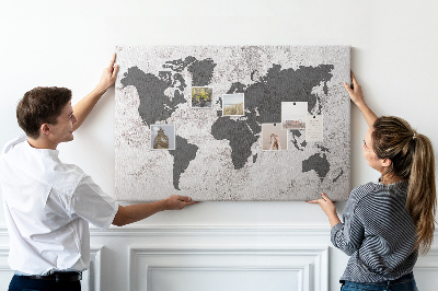 Tablero de corcho decorado mapa del mundo elegante en tonos grises