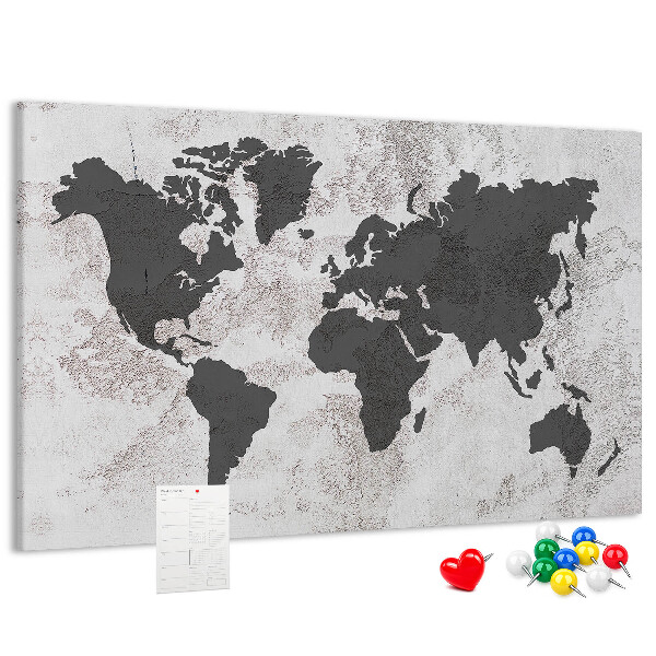 Tablero de corcho decorado mapa del mundo elegante en tonos grises