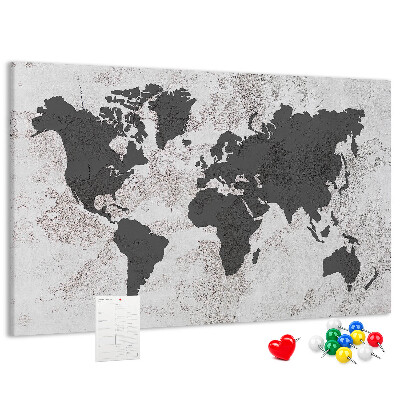 Tablero de corcho decorado mapa del mundo elegante en tonos grises