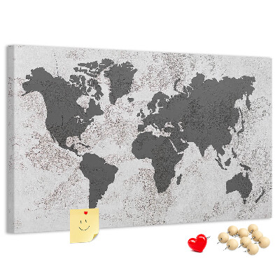 Tablero de corcho decorado mapa del mundo elegante en tonos grises