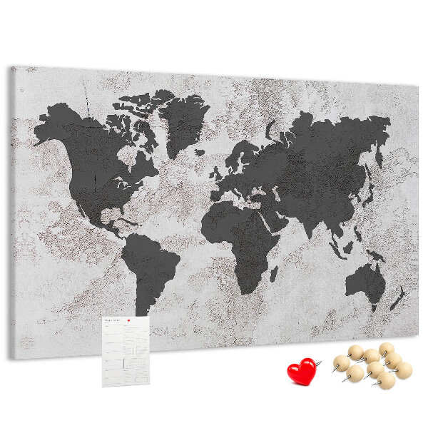 Tablero de corcho decorado mapa del mundo elegante en tonos grises