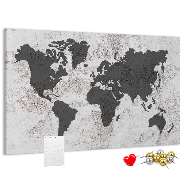 Tablero de corcho decorado mapa del mundo elegante en tonos grises