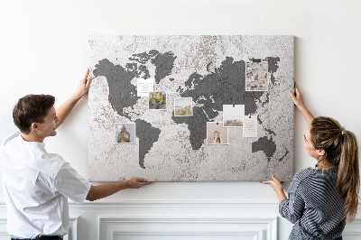 Tablero de corcho decorado mapa del mundo elegante en tonos grises