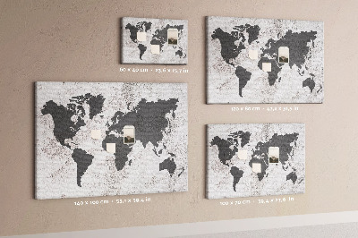 Tablero de corcho decorado mapa del mundo elegante en tonos grises