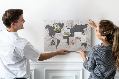 Tablero de corcho decorado mapa del mundo elegante en tonos grises