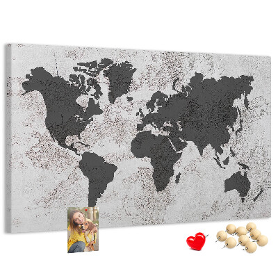 Tablero de corcho decorado mapa del mundo elegante en tonos grises