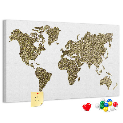 Tablero de corcho decorado Mapa del mundo dorado sobre fondo blanco