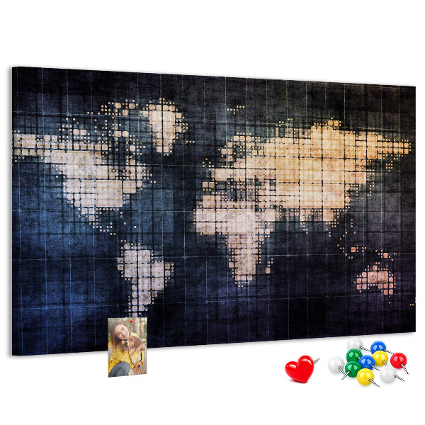 Tablero de anuncios mapa del mundo con diseño de píxeles estilizado