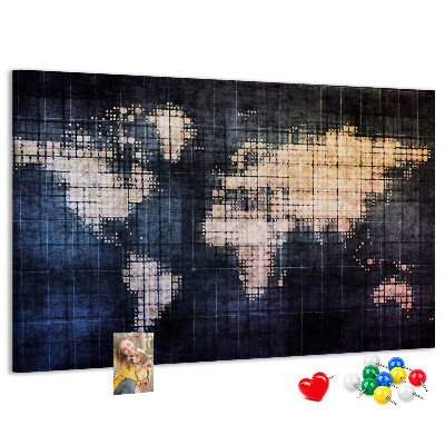 Tablero de anuncios mapa del mundo con diseño de píxeles estilizado