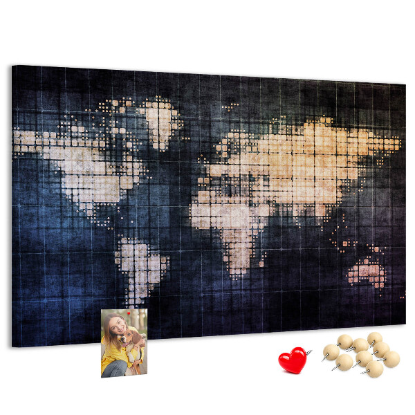 Tablero de anuncios mapa del mundo con diseño de píxeles estilizado
