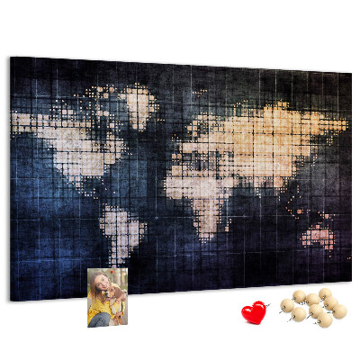 Tablero de anuncios mapa del mundo con diseño de píxeles estilizado