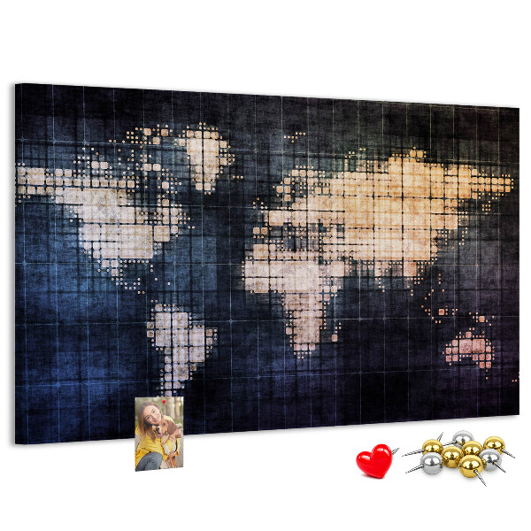Tablero de anuncios mapa del mundo con diseño de píxeles estilizado