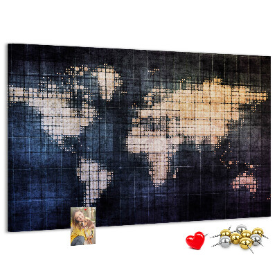 Tablero de anuncios mapa del mundo con diseño de píxeles estilizado