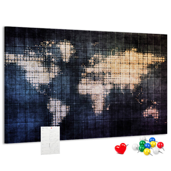 Tablero de anuncios mapa del mundo con diseño de píxeles estilizado
