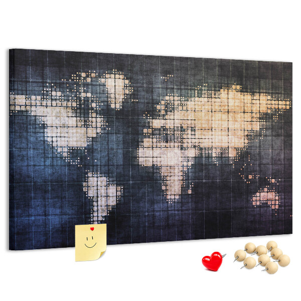 Tablero de anuncios mapa del mundo con diseño de píxeles estilizado