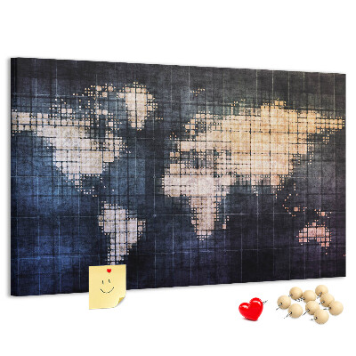 Tablero de anuncios mapa del mundo con diseño de píxeles estilizado