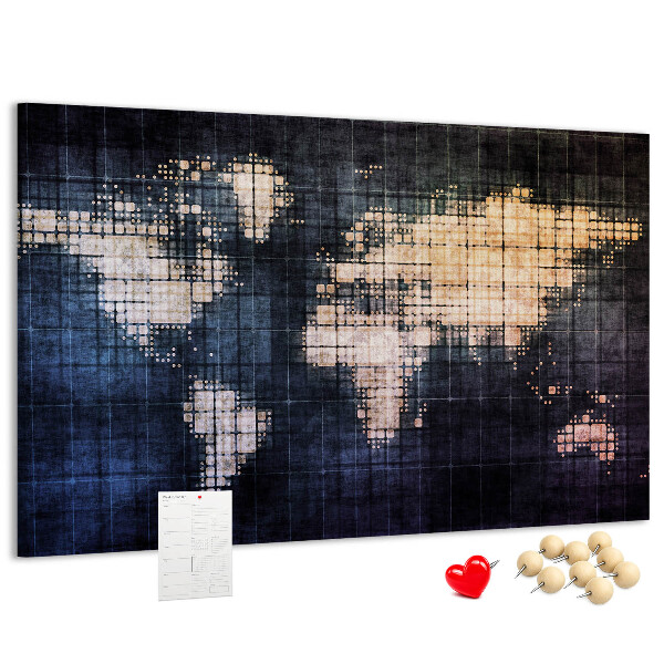 Tablero de anuncios mapa del mundo con diseño de píxeles estilizado