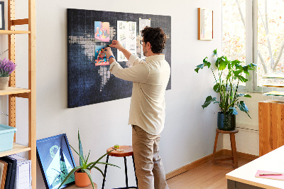 Tablero de anuncios mapa del mundo con diseño de píxeles estilizado
