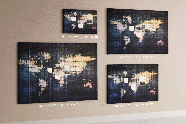 Tablero de anuncios mapa del mundo con diseño de píxeles estilizado