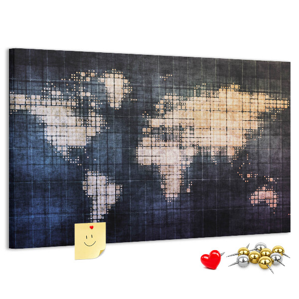 Tablero de anuncios mapa del mundo con diseño de píxeles estilizado