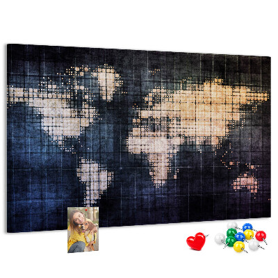 Tablero de anuncios mapa del mundo con diseño de píxeles estilizado