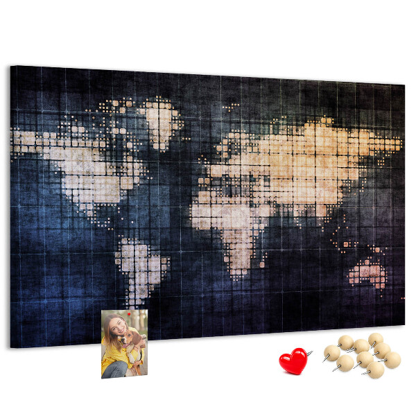 Tablero de anuncios mapa del mundo con diseño de píxeles estilizado