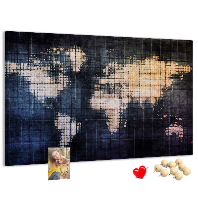 Tablero de anuncios mapa del mundo con diseño de píxeles estilizado