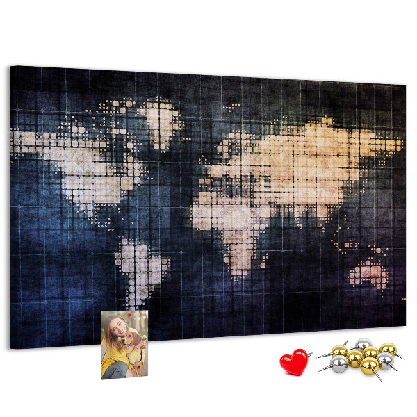 Tablero de anuncios mapa del mundo con diseño de píxeles estilizado