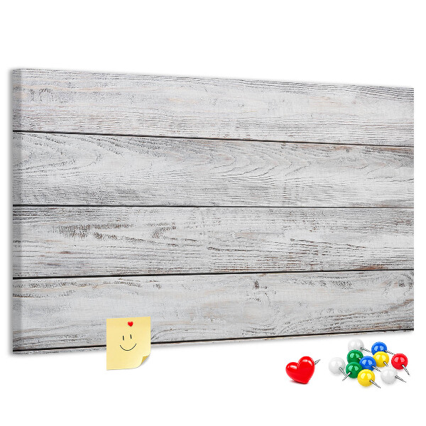 Tablero de anuncios de madera rústica con acabado blanco