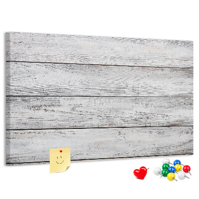 Tablero de anuncios de madera rústica con acabado blanco