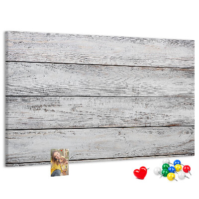 Tablero de anuncios de madera rústica con acabado blanco