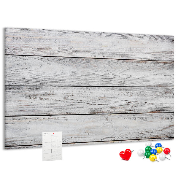 Tablero de anuncios de madera rústica con acabado blanco