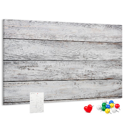 Tablero de anuncios de madera rústica con acabado blanco
