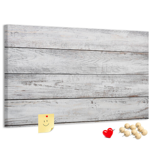 Tablero de anuncios de madera rústica con acabado blanco