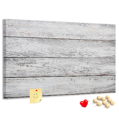Tablero de anuncios de madera rústica con acabado blanco