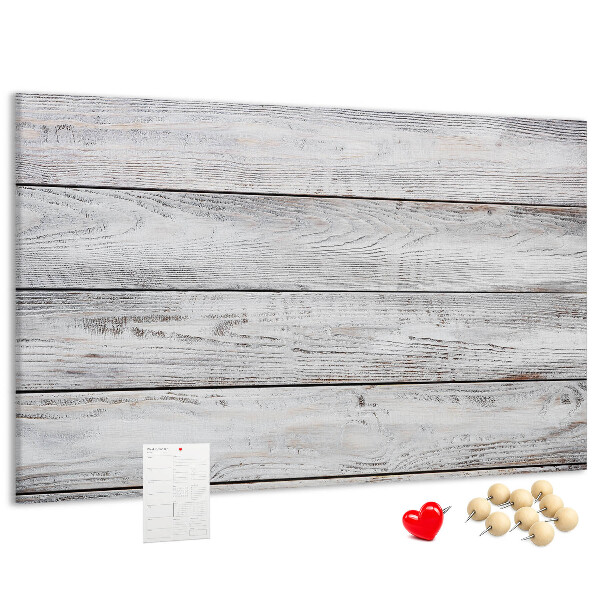 Tablero de anuncios de madera rústica con acabado blanco