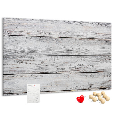 Tablero de anuncios de madera rústica con acabado blanco
