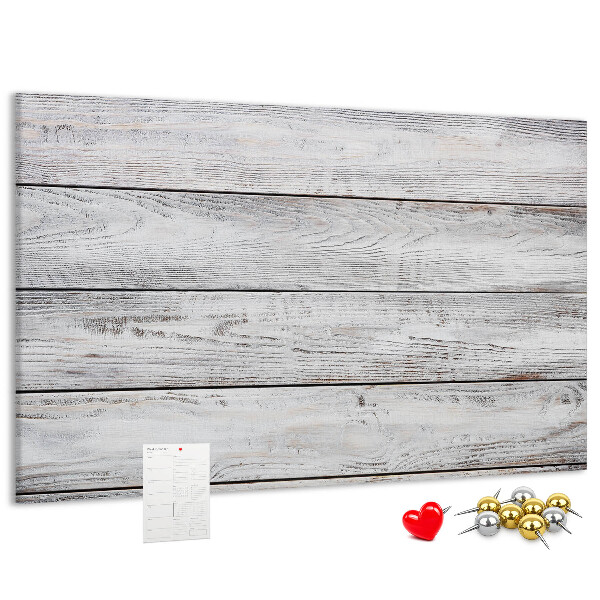 Tablero de anuncios de madera rústica con acabado blanco