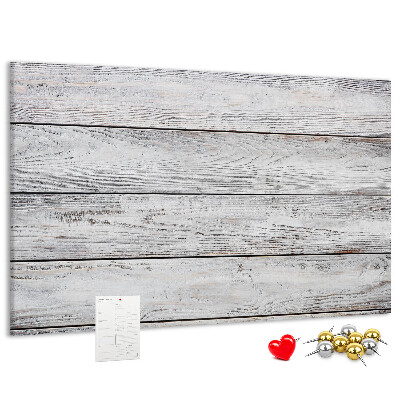Tablero de anuncios de madera rústica con acabado blanco
