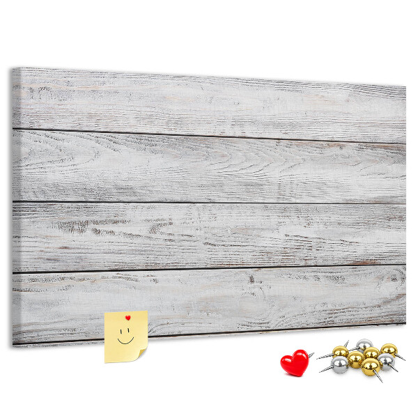 Tablero de anuncios de madera rústica con acabado blanco
