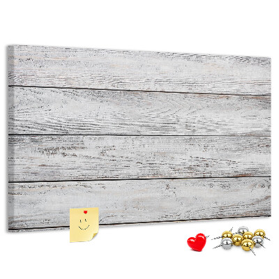 Tablero de anuncios de madera rústica con acabado blanco