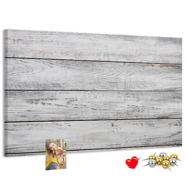 Tablero de anuncios de madera rústica con acabado blanco
