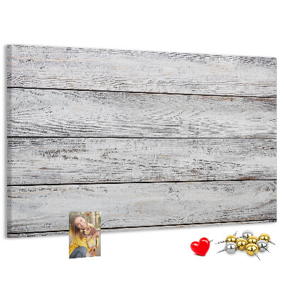 Tablero de anuncios de madera rústica con acabado blanco