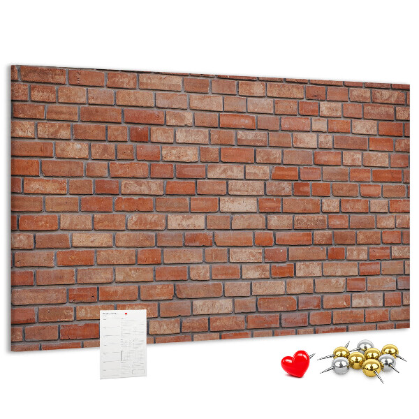 Pizarra de corcho con diseño de pared de ladrillo en tonos cálidos