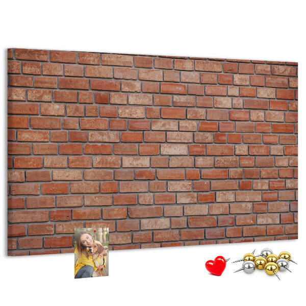 Pizarra de corcho con diseño de pared de ladrillo en tonos cálidos